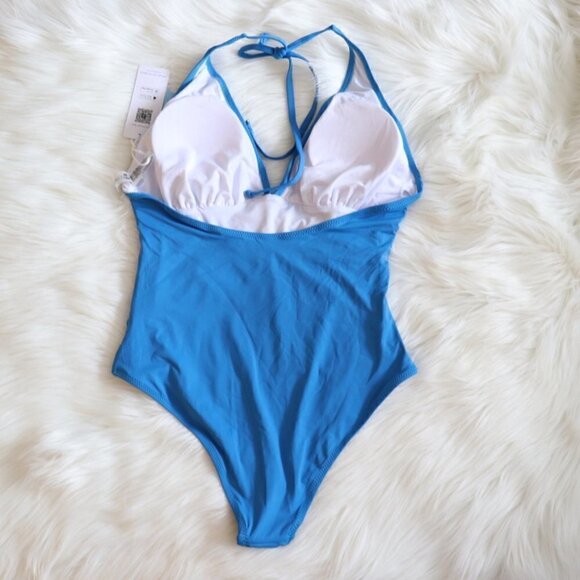 NEW Blue Shirring One Piece Swimsuit Size XS - Picture 5 of 7